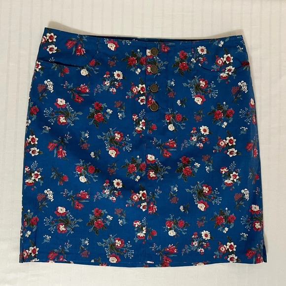 90s Y2K Vintage Ralph Lauren Mini Skirt Blue Floral Size 2 - Picture 3 of 8